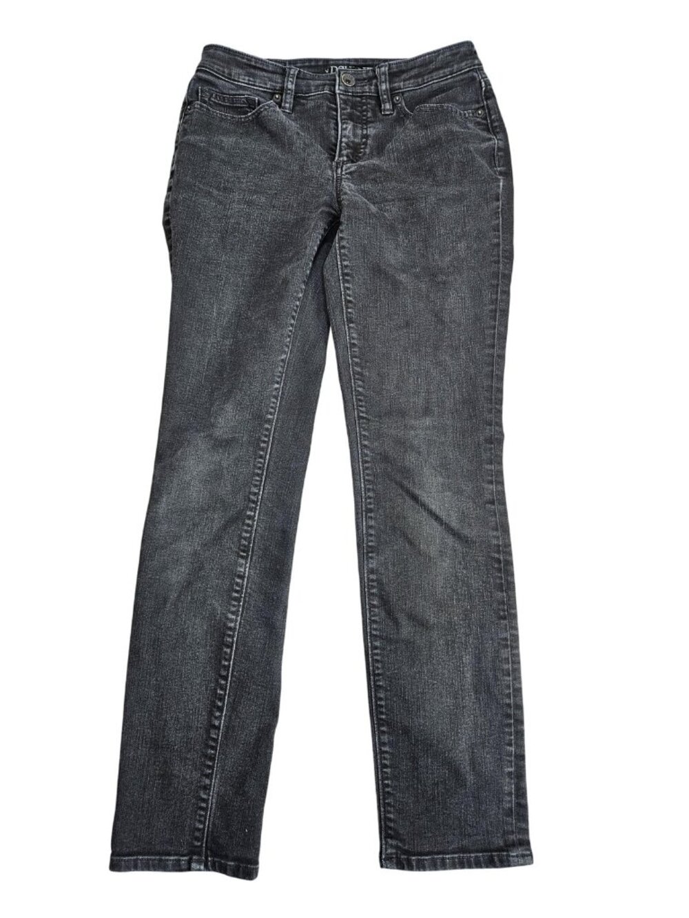 Lands' End Mid Rise Slim Straight Jeans‎ Womens 2 Charcoal Wash Stretch Denim